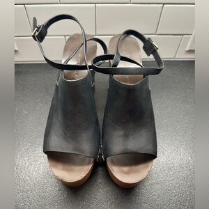 Sigerson Morrison Black Leather Wrap Strap Studded Wooden Clog